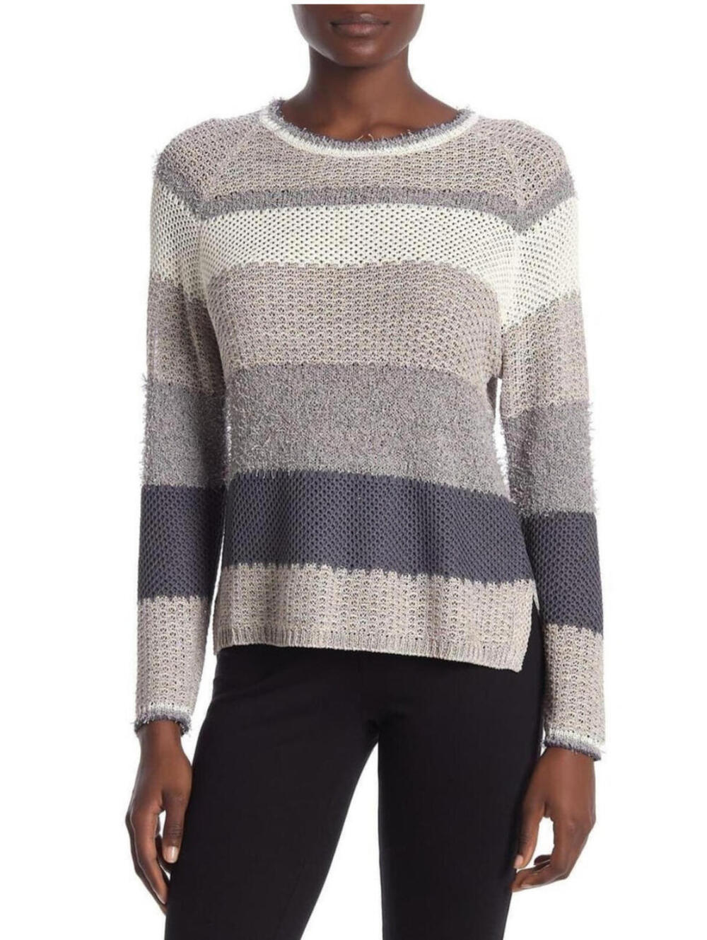 CENY Striped Knit Sweater grey  Navy Multi Size XL
